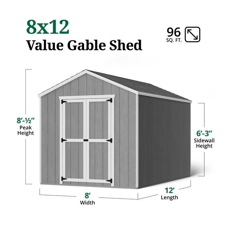 Little Cottage Co. Value Gable 8x12 Wood Storage Shed Kit
