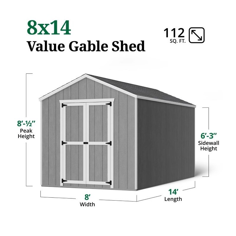 Little Cottage Co. 8x14 Value Gable Wood Shed Kit (8x14-VGS-PC)
