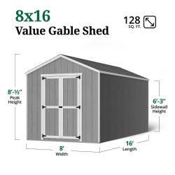 Little Cottage Co. 8x16 Value Gable Wood Shed Kit (8x16-VGS-PC)