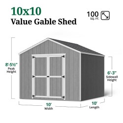 Little Cottage Co. 10x10 Value Gable Wood Shed Kit (10x10 VGS-PC)
