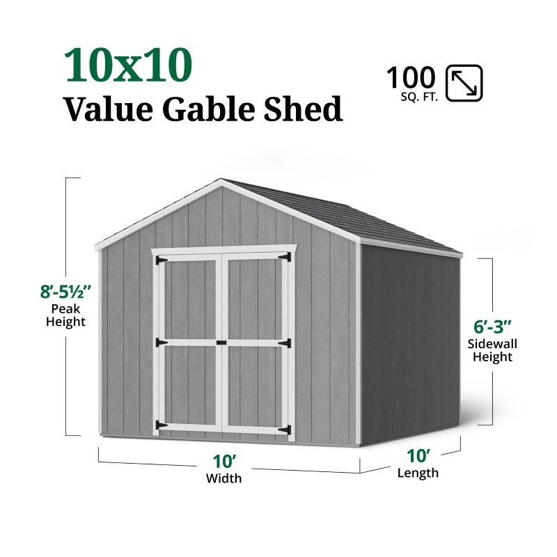 Little Cottage Co. 10x10 Value Gable Wood Shed Kit (10x10 VGS-PC)