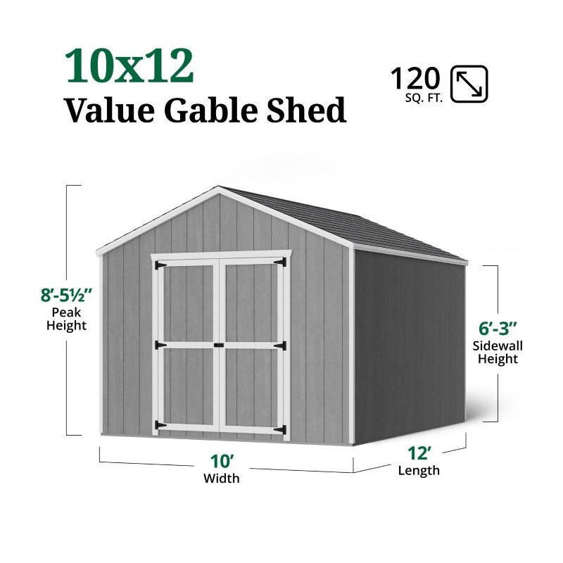 Little Cottage Co. 10x12 Value Gable Wood Shed Kit (10x12-VGS-PC)