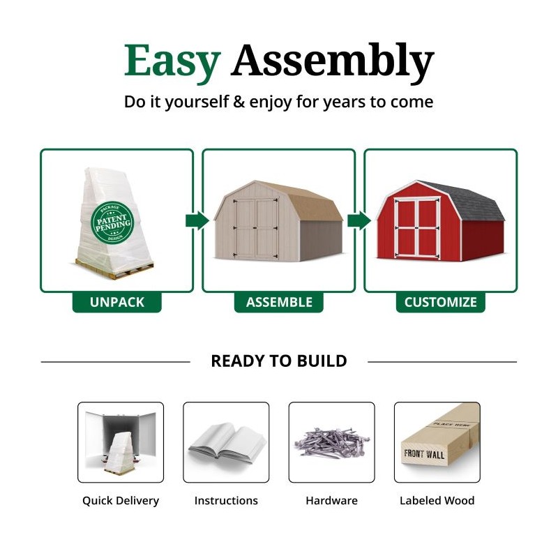 10x14 Value Gambrel Barn Wood Shed w/ 4' Side Walls (10x14-VGB-4-PC)