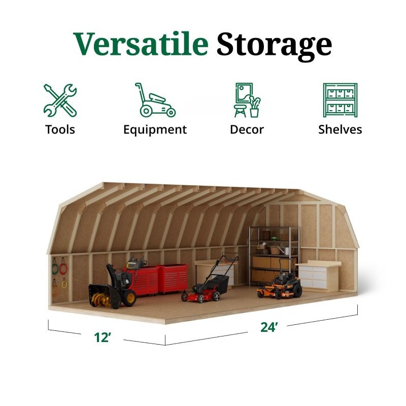 12x24 Value Gambrel Barn Wood Shed w/ 4' Sidewall (12x24-VGB-4-WPC)
