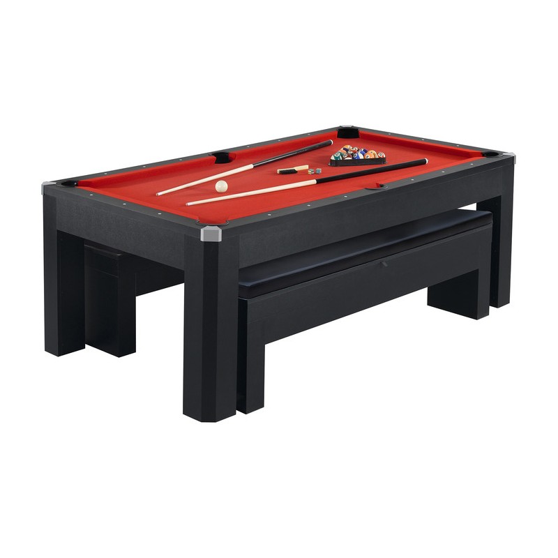 Hathaway Park Avenue 7-ft Pool Table Combo Set with Benches - Black with Red Felt (BG2530PR)