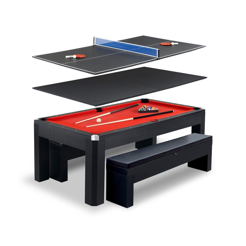 Hathaway Park Avenue 7-ft Pool Table Combo Set with Benches - Black with Red Felt (BG2530PR)
