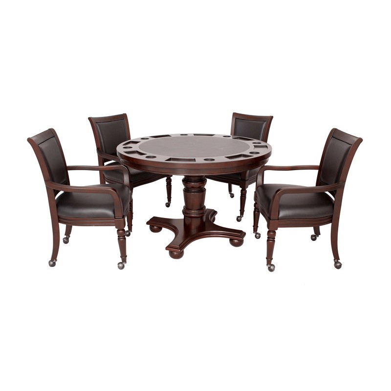 Hathaway Bridgeport 48-in Poker Table & Dining Top w/ 4 Arm Chairs - Walnut Finish (BG2348W)