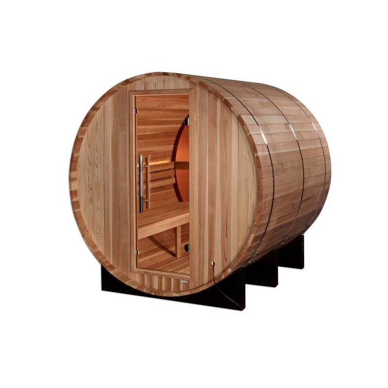 Golden Designs Zurich 4 Person Barrel with Bronze Privacy View Traditional Sauna - Pacific Cedar (GDI-B024-01)