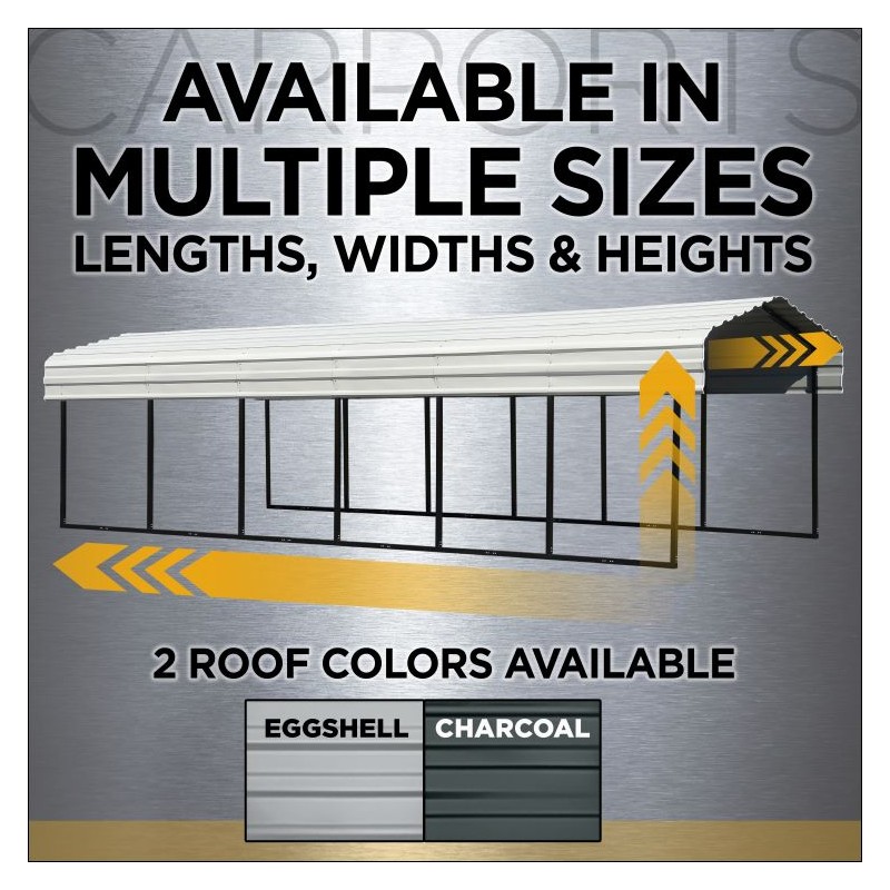 Arrow 3-sided 12x29x7 Steel Carport Kit (CPH122907ECL3)