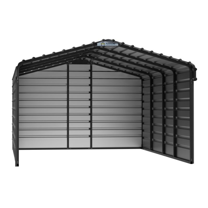Arrow 3-Sided 12x20x7 Enclosure Steel Carport Kit - Charcoal (CPHC122007ECL3)