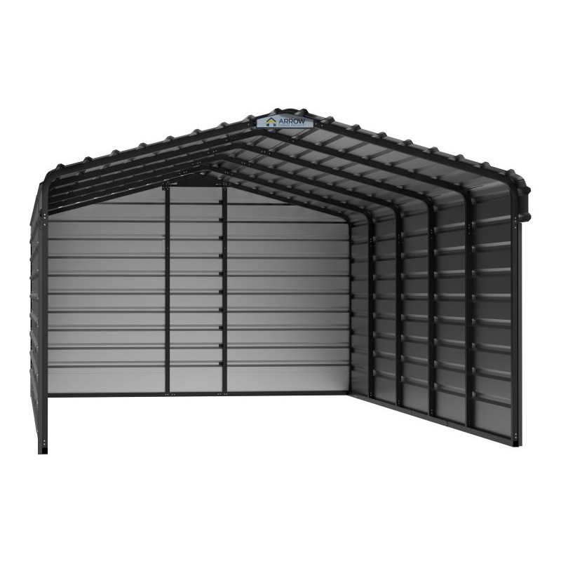 Arrow 3-Sided 12x24x7 Enclosure Steel Carport Kit - Charcoal (CPHC122407ECL3)