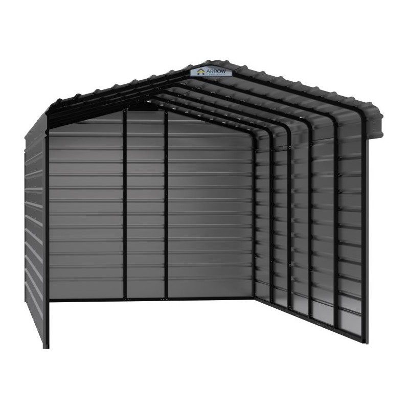 Arrow 3-Sided 12x24x9 Enclosure Steel Carport Kit - Charcoal (CPHC122409ECL3)
