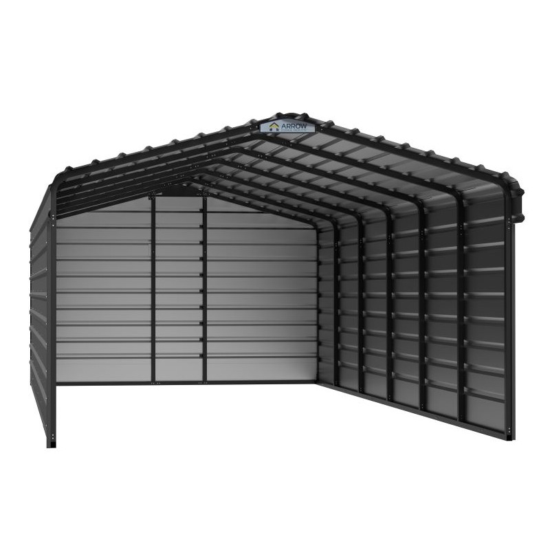 Arrow 3-Sided 12x29x7 Enclosure Steel Carport Kit - Charcoal (CPHC122907ECL3)