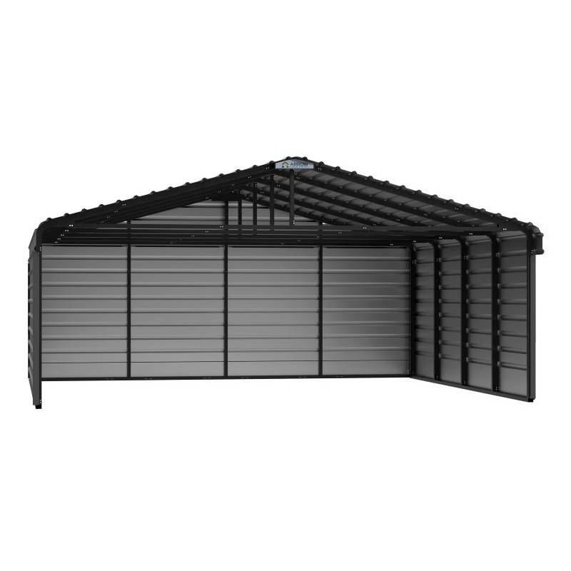 Arrow 3-Sided 20x20x7 Enclosure Steel Carport Kit - Charcoal (CPHC202007ECL3)
