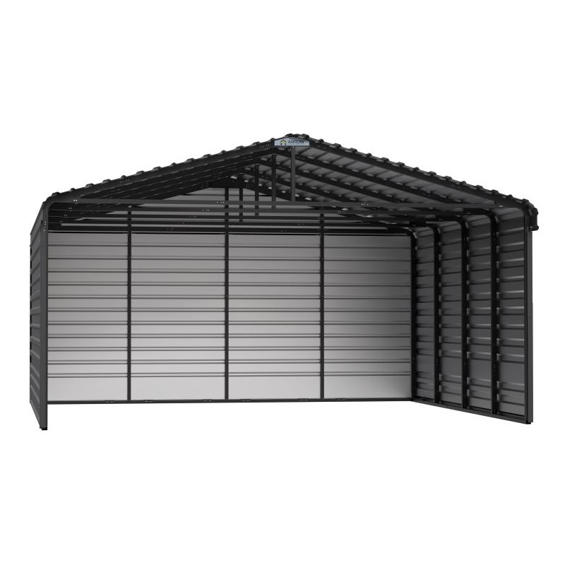 Arrow 3-Sided 20x20x9 Enclosure Steel Carport Kit - Charcoal (CPHC202009ECL3)