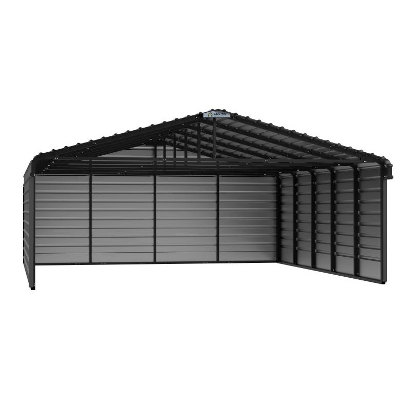 Arrow 3-Sided 20x24x7 Enclosure Steel Carport Kit - Charcoal (CPHC202407ECL3)