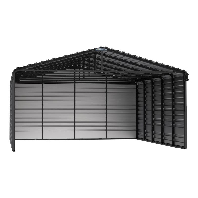 Arrow 3-Sided 20x24x9 Enclosure Steel Carport Kit - Charcoal (CPHC202409ECL3)