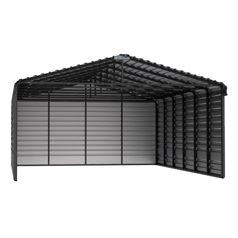 Arrow 3-Sided 20x29x9 Enclosure Steel Carport Kit - Charcoal (CPHC202909ECL3)