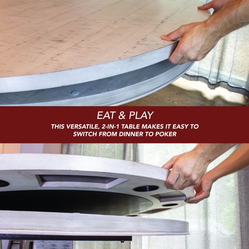 Montecito 2-in-1 Poker Table Dining Set w/ 4 Arm Chairs - Rustic Gray