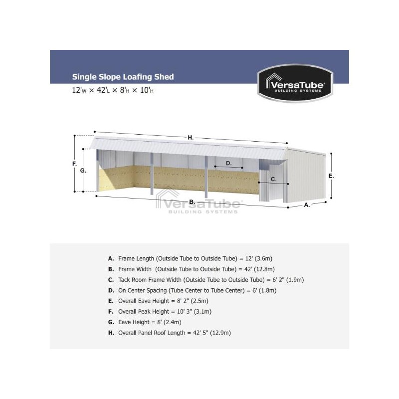 VersaTube 12'x42'x10'/8' Steel Loafing / Run-In Shelter (VTSSLS1242)