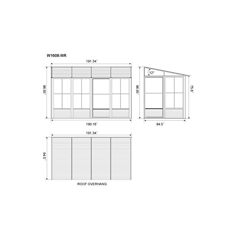 Gazebo Penguin 8x16 Wall Mounted Metal Roof Solarium - Black  (W1608MR-42)
