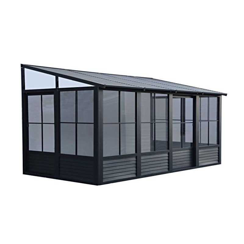Gazebo Penguin 8x16 Wall Mounted Metal Roof Solarium - Black  (W1608MR-42)
