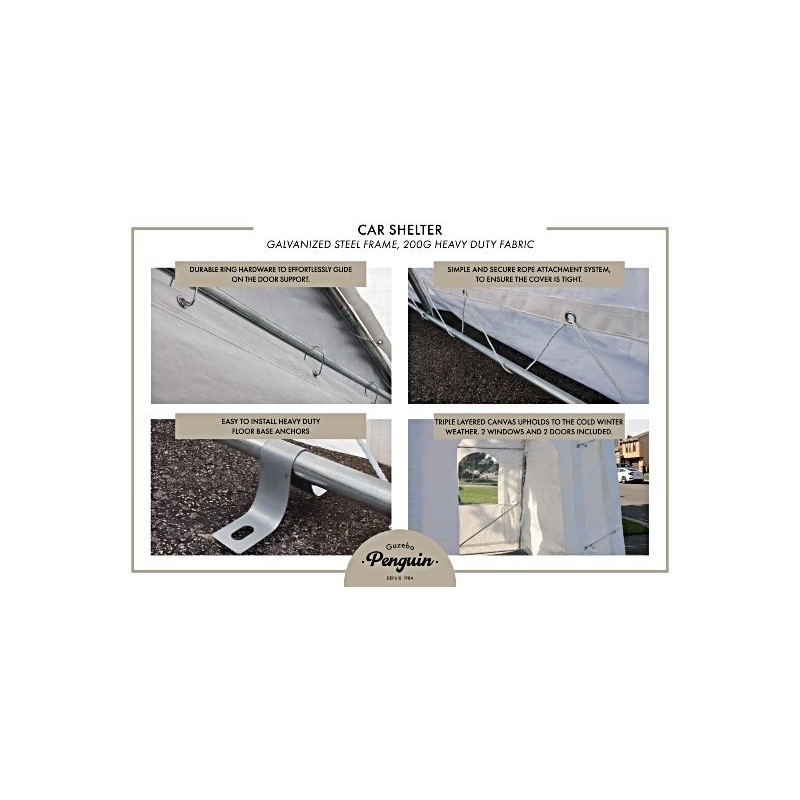 Gazebo Penguin 11x16 Car Shelter (ASM11X16FF-200-WHI)