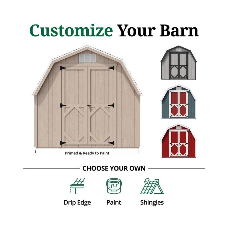 Little Cottage Co. Classic Gambrel 8x8 Barn Shed Kit w/ 4' Sidewall (8x8 CGB-4-PC)