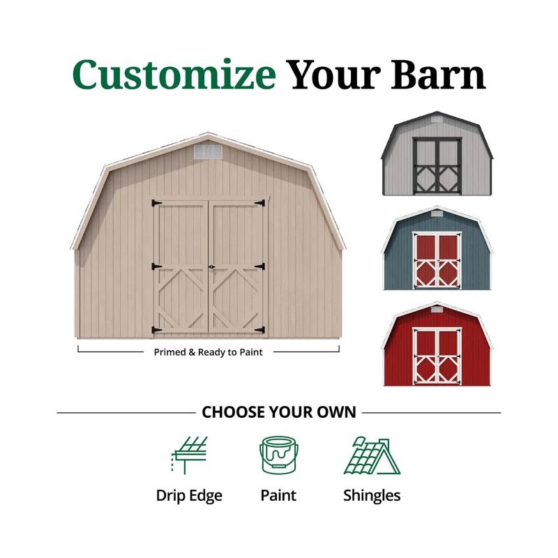 Little Cottage Co. Classic Gambrel 12x12 Barn Shed Kit w/ 4' Sidewall (12x12 CGB-4-PC)