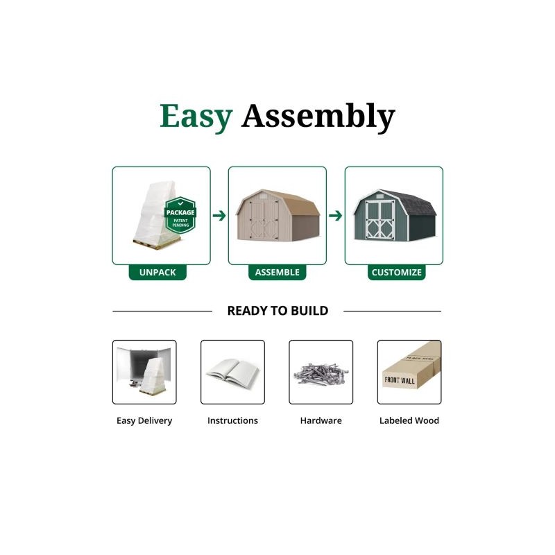 Little Cottage Co. Classic Gambrel 12x24 Wood Barn Wood Shed Kit w/ 4' Sidewall (12x24 CGB-4-PC)