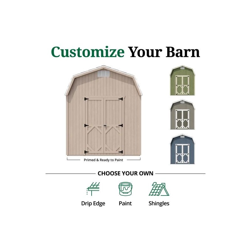 Little Cottage Co. Classic Gambrel 8x8 Wood Barn Shed Kit w/ 6' Sidewall (8x8 CGB-6-PC)