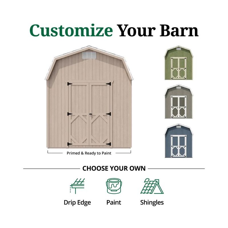 Little Cottage Co. Classic Gambrel 8x10 Wood Barn Shed Kit w/ 6 ft Sidewall (8x10 CGB-6-PC)