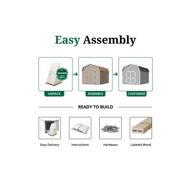 Little Cottage Co. Classic Gambrel 8x12 Wood Barn Shed Kit w/ 6' Sidewall (8x12 CGB-6-PC)