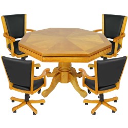 Honey Oak Kingston 3-In-1 Poker Table with Bumper Pool and 4 Chairs (BG2351)