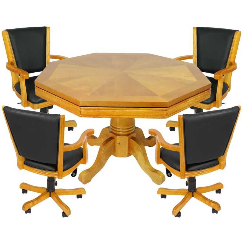 Honey Oak Kingston 3-In-1 Poker Table with Bumper Pool and 4 Chairs (BG2351)