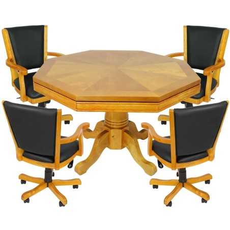 Honey Oak Kingston 3-In-1 Poker Table with Bumper Pool and 4 Chairs (BG2351)