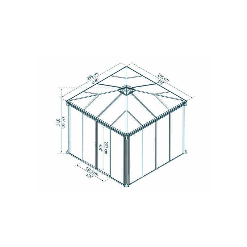 Palram - Canopia Ledro 10x10 Enclosed Gazebo Kit w/ Screen Doors - Gray (HG9191)