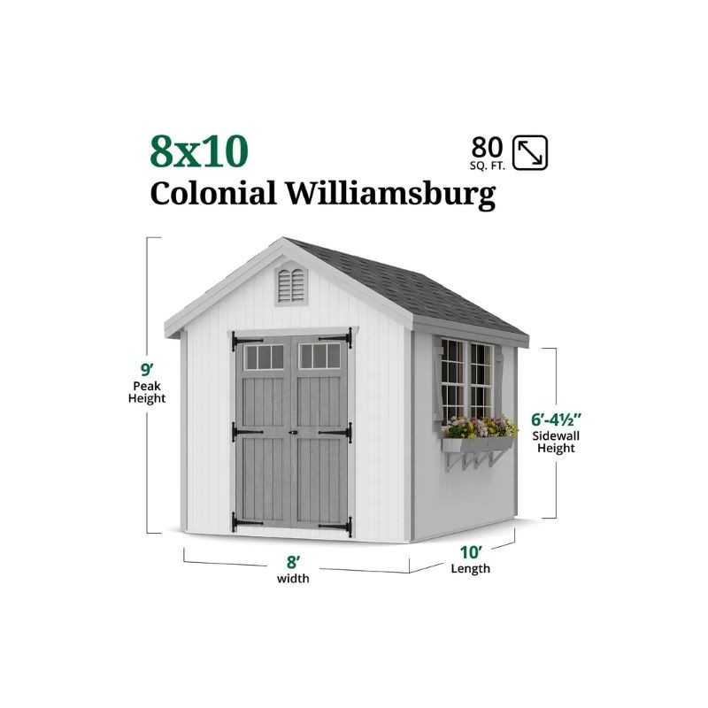 Little Cottage Co. Colonial Williamsburg 8x10 Wood Shed Kit (8x10 WCGS-PC)