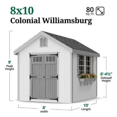 Little Cottage Co. Colonial Williamsburg 8x10 Wood Shed Kit (8x10 WCGS-PC)