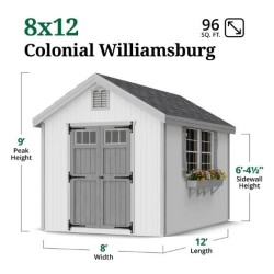 Little Cottage Co. Colonial Williamsburg 8x12 Wood Shed Kit (8x12 WCGS-PC)