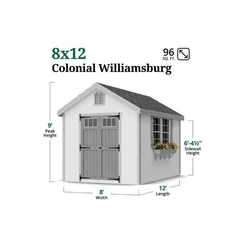 Little Cottage Co. Colonial Williamsburg 8x12 Wood Shed Kit (8x12 WCGS-PC)