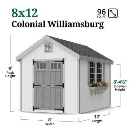Little Cottage Co. Colonial Williamsburg 8x12 Wood Shed Kit (8x12 WCGS-PC)