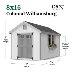 Little Cottage Co. Colonial Williamsburg 8x16 Wood Shed Kit (8x16 WCGS-PC)