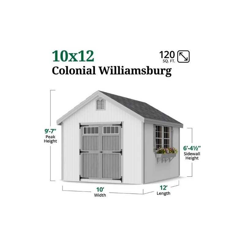 Little Cottage Co. Colonial Williamsburg 10x12 Wood Shed Kit (10x12 WCGS-PC)