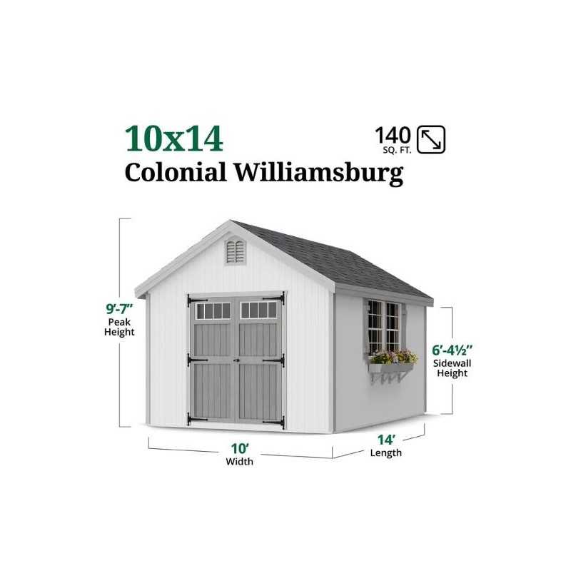 Little Cottage Co. Colonial Williamsburg 10x14 Wood Shed Kit (10x14 WCGS-PC)