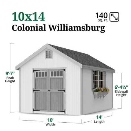 Little Cottage Co. Colonial Williamsburg 10x14 Wood Shed Kit (10x14 WCGS-PC)