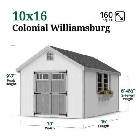 Little Cottage Co. Colonial Williamsburg 10x16 Wood Shed Kit (10x16 WCGS-PC)