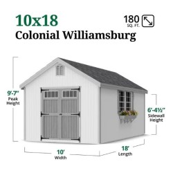 Little Cottage Co. Colonial Williamsburg 10x18 Wood Shed Kit (10x18 WCGS-PC)