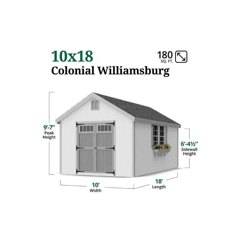 Little Cottage Co. Colonial Williamsburg 10x18 Wood Shed Kit (10x18 WCGS-PC)