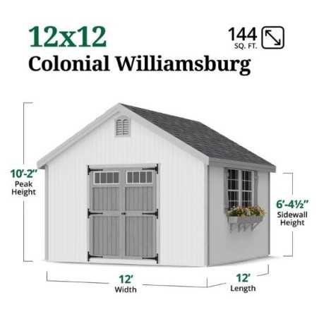Little Cottage Co. Colonial Williamsburg 12x12 Wood Shed Kit (12x12 WCGS-PC)
